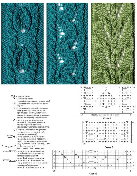 Схема вязания узора листья спицами
