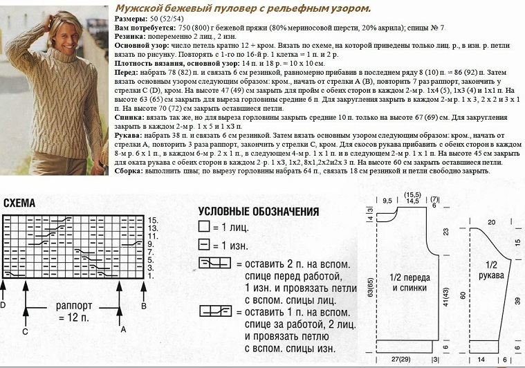 Мужской свитер с рельефным узором