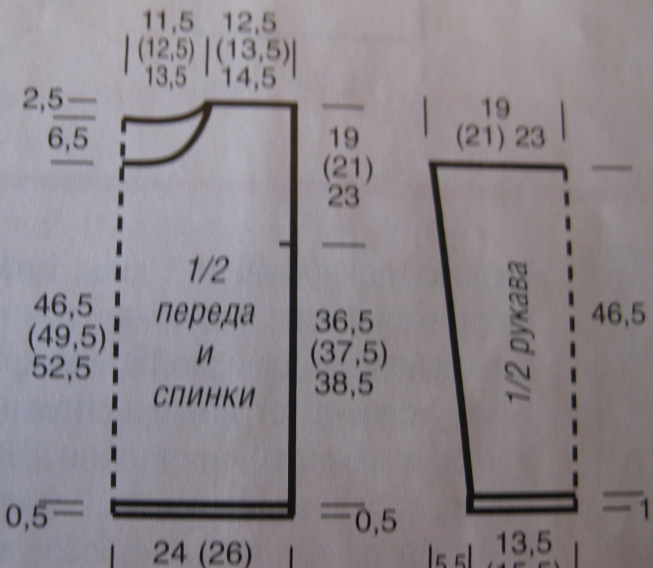 Схема мужского свитера с втачным спущенным рукавом