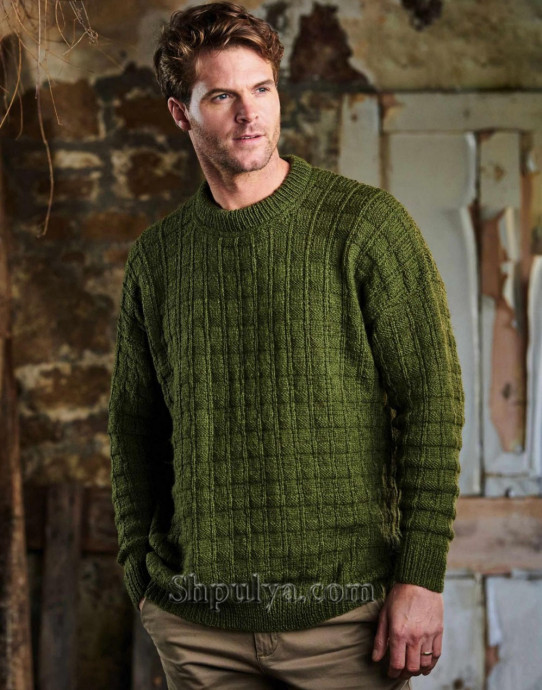 мужской пуловер фактурным клетчатым узором