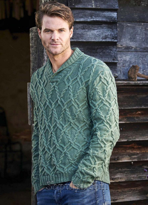 мужской пуловер с узором из фантазийных жгутов