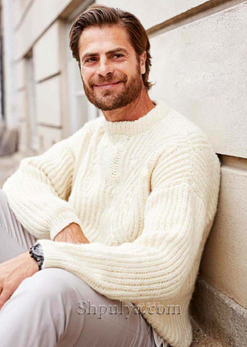 мужской пуловер, связанный патентным узором