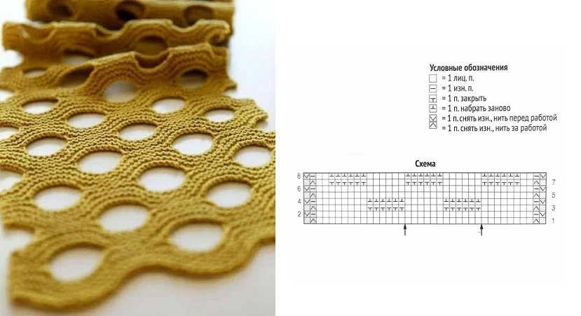 узоры спицами с дырами схема
