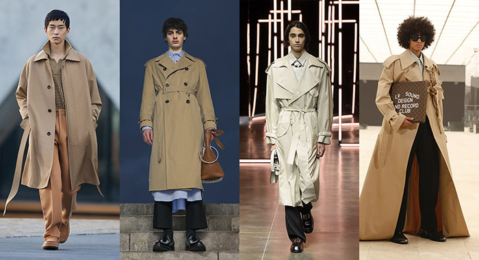 Мужские бежевые тренчи в коллекциях Ermenegildo Zegna, Dries Van Noten, Fendi и Louis Vuitton FW 2021