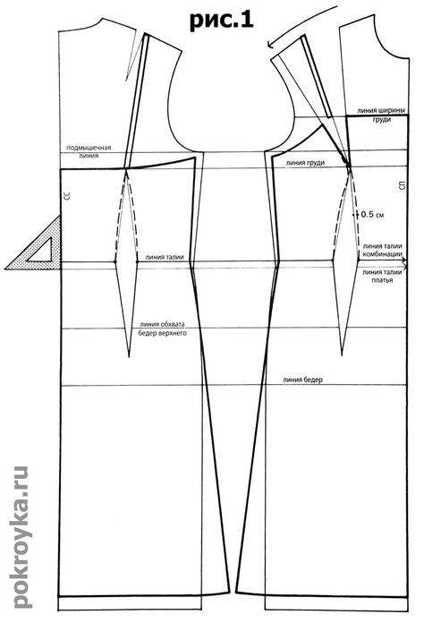 Базовая выкройка комбинации на бретелях