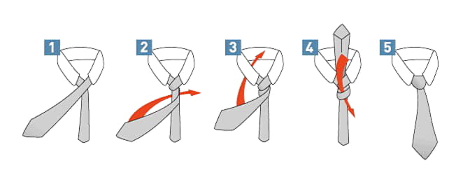 Схема как завязать галстук узлом Принц Альберт
